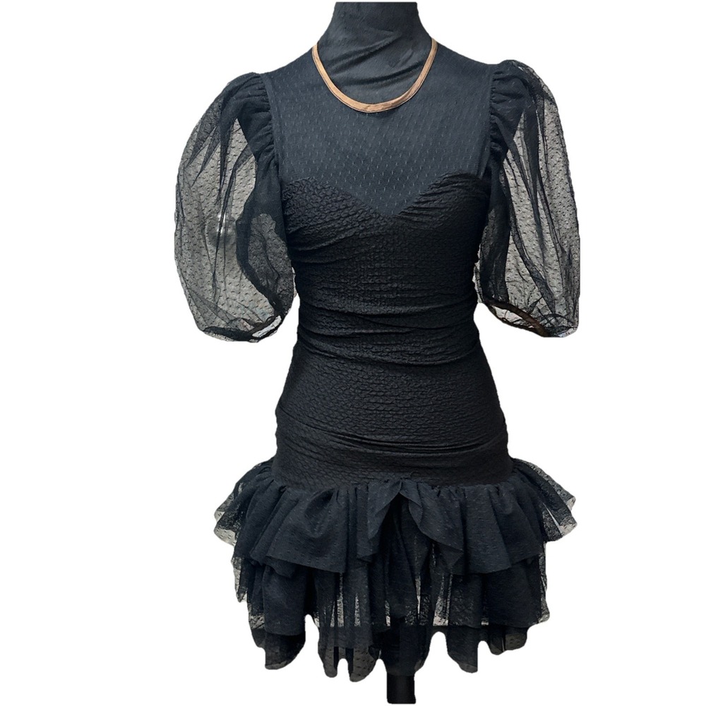 Vintage Dress Small Fairy Grunge Witchy Celestial Y2K Puff Sleeve Sheer RenFair